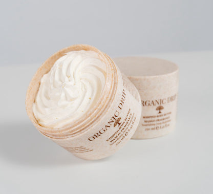 Open jar of Organic Drip Mango Whipped Body Butter