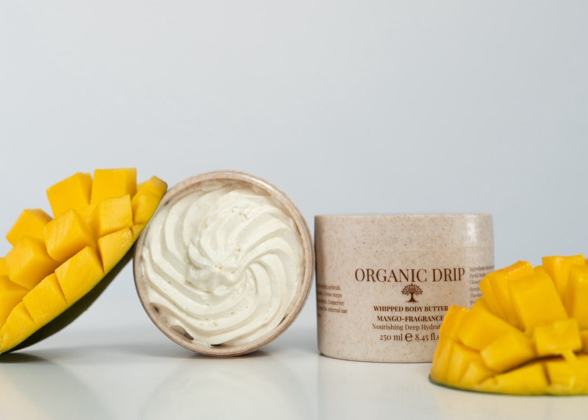 Organic Drip Whipped Body Butter Tropical Mango – 100% water-free body butter made in Belgium with organic butters and botanical oils