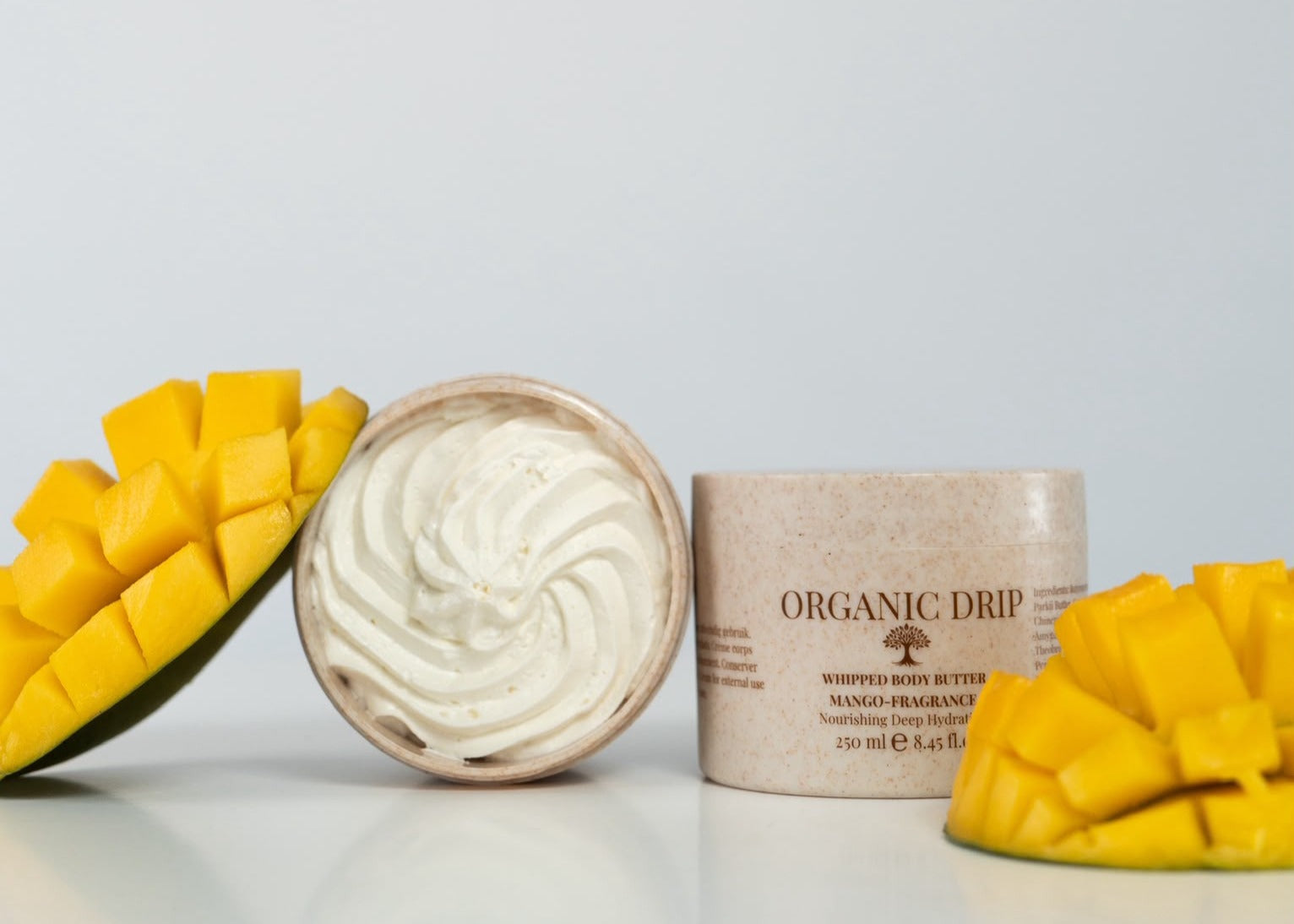 Organic Drip Whipped Body Butter Tropical Mango – 100% water-free body butter made in Belgium with organic butters and botanical oils