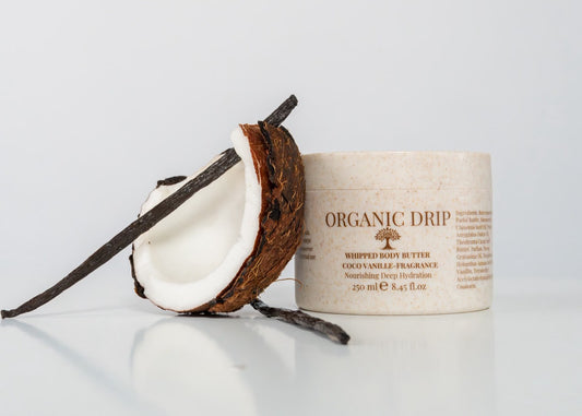 Organic Drip Whipped Body Butter Vanilla & Coconut – 100% water-free body butter made in Belgium with organic butters and botanical oils